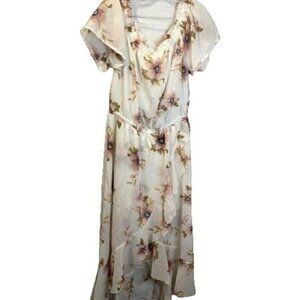 Blush Floral Flutter Sleeve Asymmetrical‎ Ruffle Off Shoulder Women's Dress
